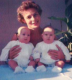 with twin daughters Isabella & Ingrid Rossellini